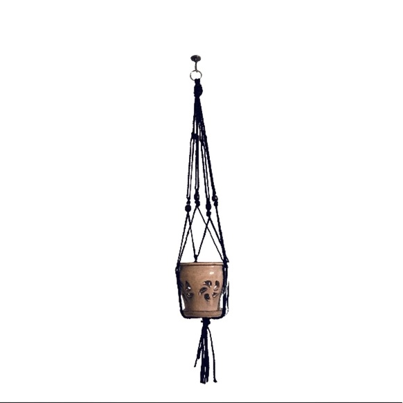 handmade Other - Plant Hanger Macrame Braids Knots Beads Black Dark Brown Wooden Bead Accents